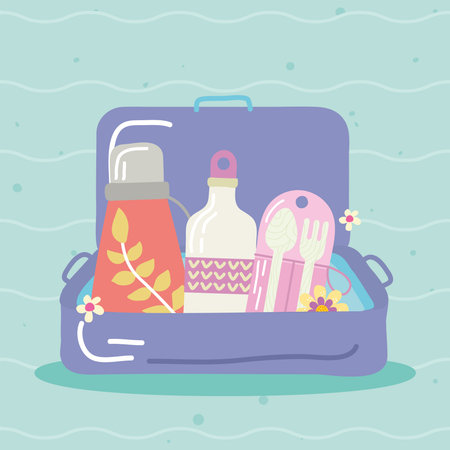 suitcase with reusable elements iconsのイラスト素材
