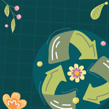 recycle arrows and flowers ecology iconsのイラスト素材