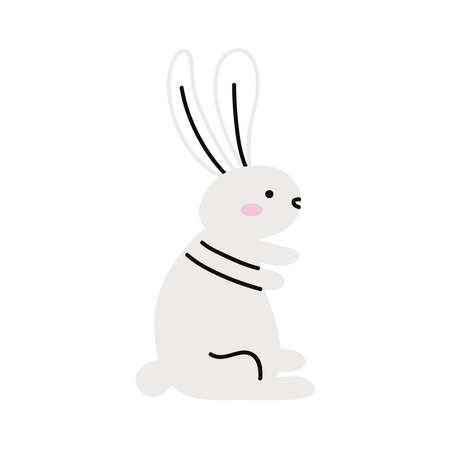 cute rabbit white seated iconのイラスト素材