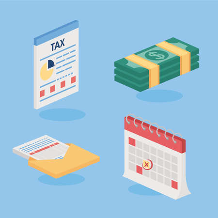 four tax isometric set iconsのイラスト素材