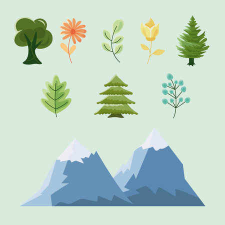 nine landscape nature set iconsのイラスト素材