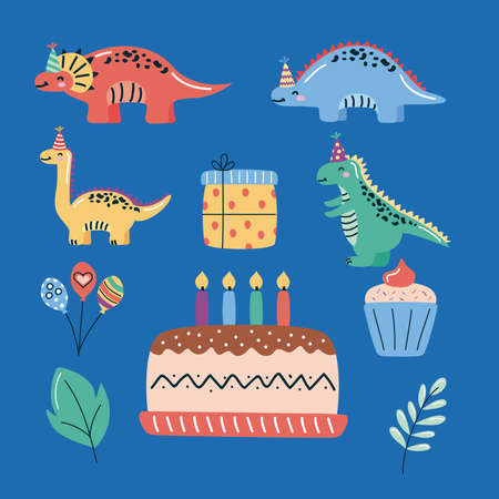 ten dinosaur birthday set iconsのイラスト素材