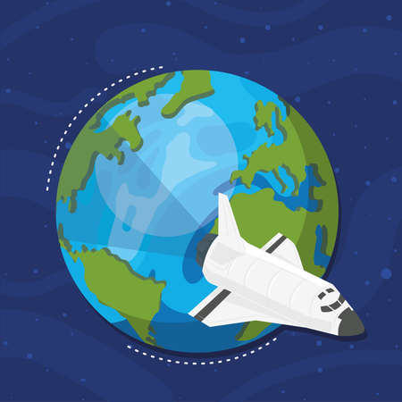 spaceship and earth planet sceneのイラスト素材