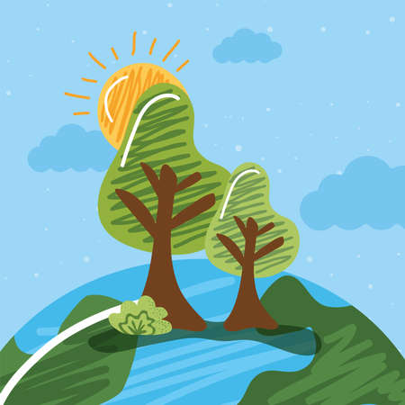 eco trees in earth planet iconのイラスト素材