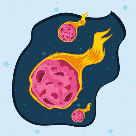space meteorites onfire shooting sceneのイラスト素材