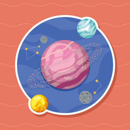 three planets orbiting space sceneのイラスト素材