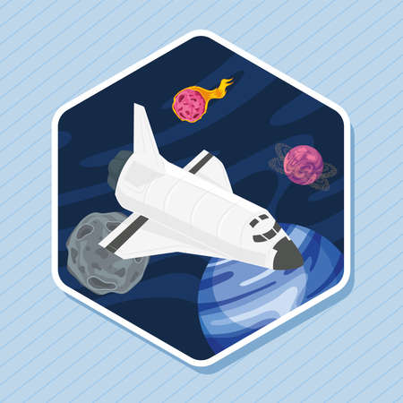 spaceship in universe scene frameのイラスト素材