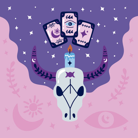 witchy and occult poster with cardsのイラスト素材