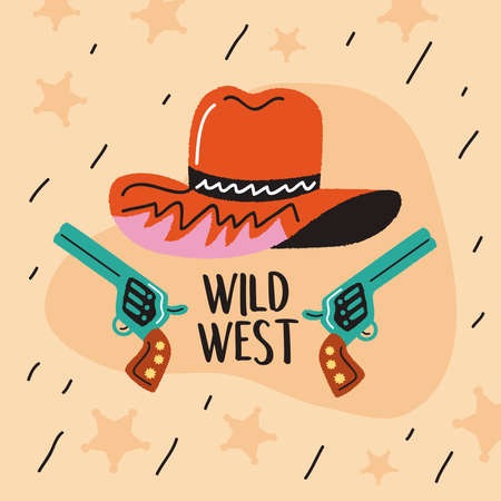wild west guns and hat doodleのイラスト素材