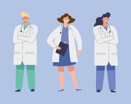 three professionals doctors medical charactersのイラスト素材