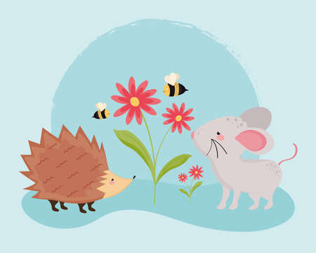 spring animals in gardenのイラスト素材