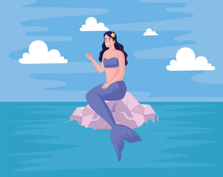 mermaid fairytale in seascapeのイラスト素材