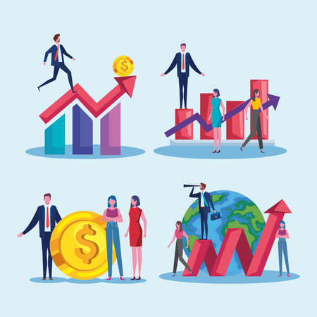 ten business persons and growth iconsのイラスト素材