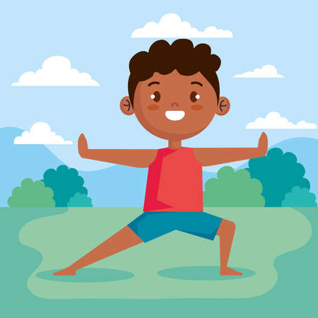 afro boy practicing yogaのイラスト素材