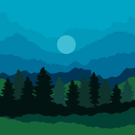 pines and moon night landscapeのイラスト素材