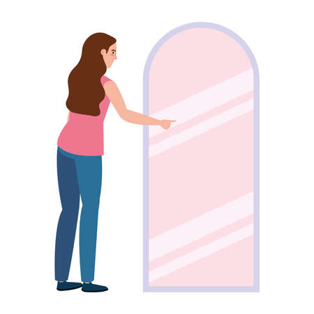 woman looking in mirrorのイラスト素材
