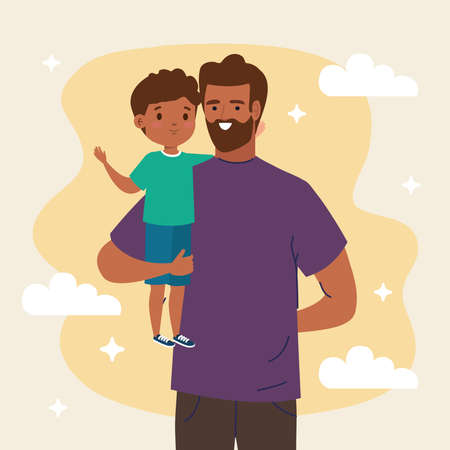 bearded dad lifting sonのイラスト素材