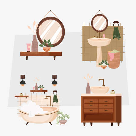 decoration and icons of bathroom interiorのイラスト素材