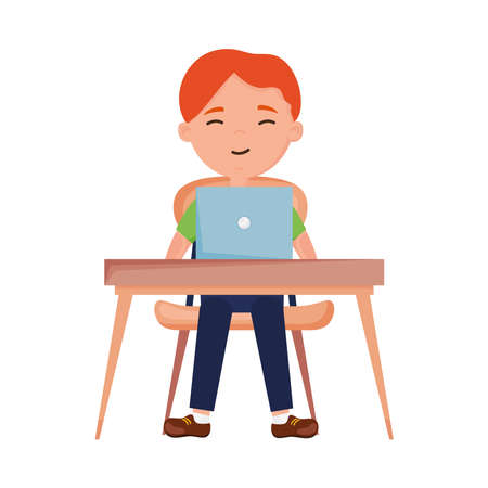 schoolboy using laptopのイラスト素材