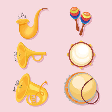 six musical instruments iconsのイラスト素材