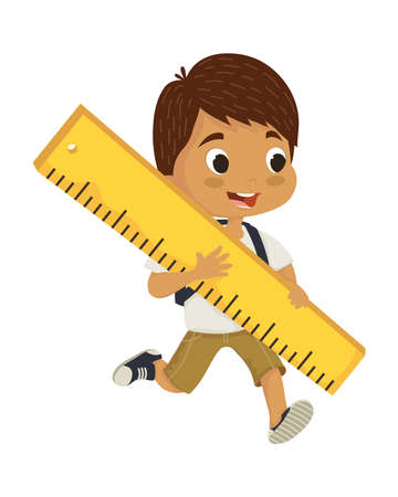 cute school boy with ruler and bagのイラスト素材