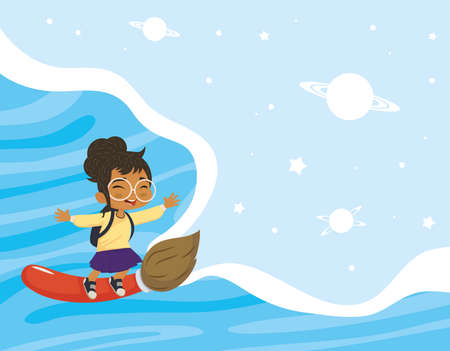 happy girl school artistic paint brushのイラスト素材