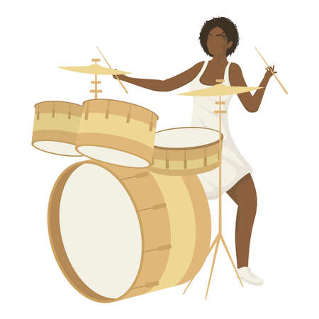 female musician playing battery characterのイラスト素材