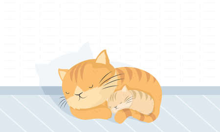 kitty mom with baby characters cardのイラスト素材