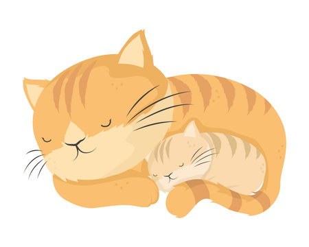 kitty mom with baby charactersのイラスト素材