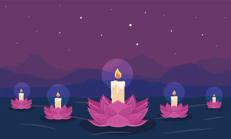 vesak day landscape with lotus flowersのイラスト素材