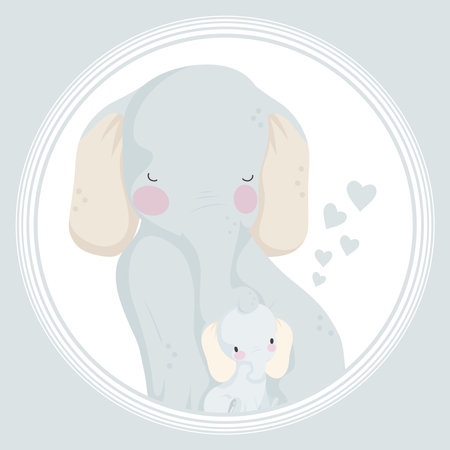elephant mom with baby characters cardのイラスト素材