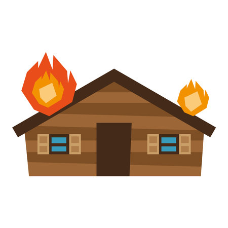 wooden house on fire facade isolated iconのイラスト素材