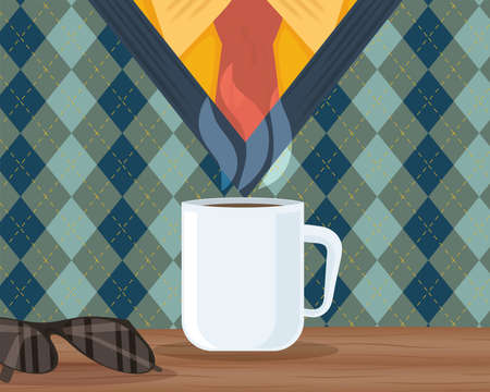 father drinking coffee scene posterのイラスト素材