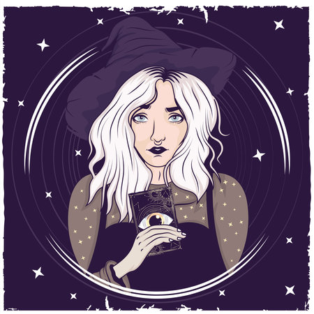 witch with card character posterのイラスト素材