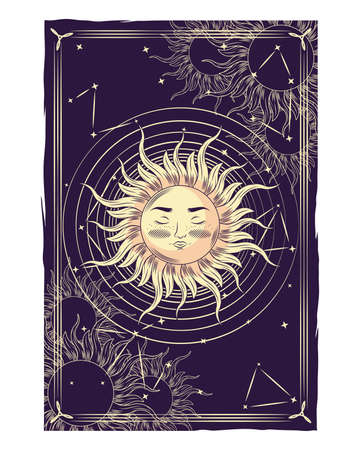 tarot card with sun iconのイラスト素材