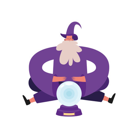 wizard with magical ball icon isolatedのイラスト素材