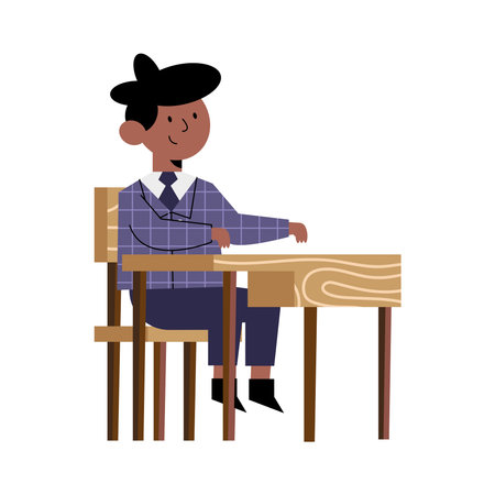 schoolboy seated in desk characterのイラスト素材