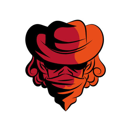 red gunslinger bandit head characterのイラスト素材