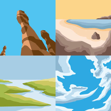 four nature landscapes set scenesのイラスト素材