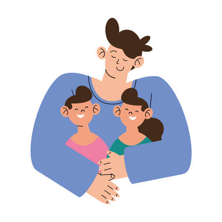 father hugging kids family charactersのイラスト素材