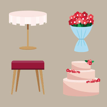 four wedding celebration set iconsのイラスト素材