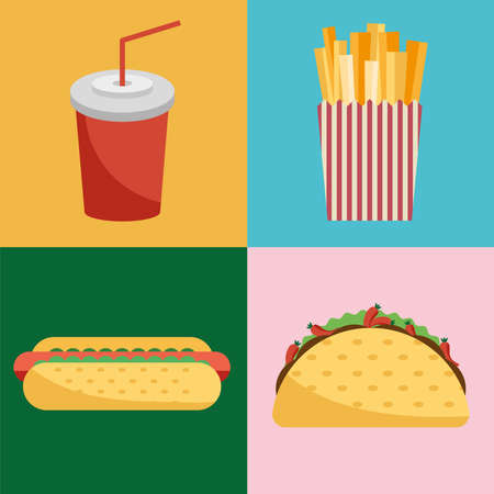 four fast food products iconsのイラスト素材