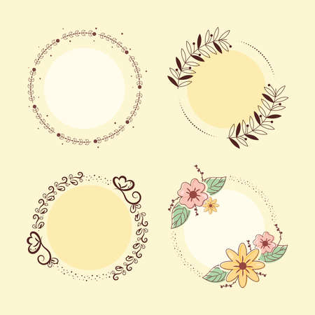 wedding frames set decorations with flowersのイラスト素材