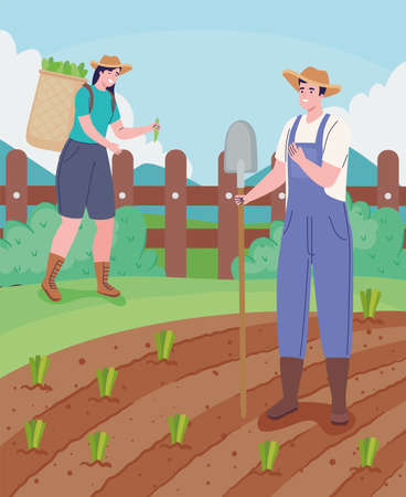 couple farmers cultivatingのイラスト素材