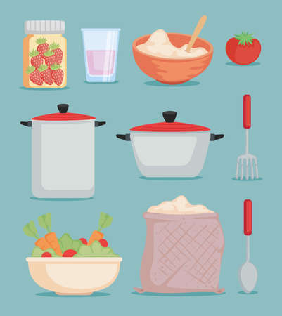 kitchen utensils and ingredientsのイラスト素材