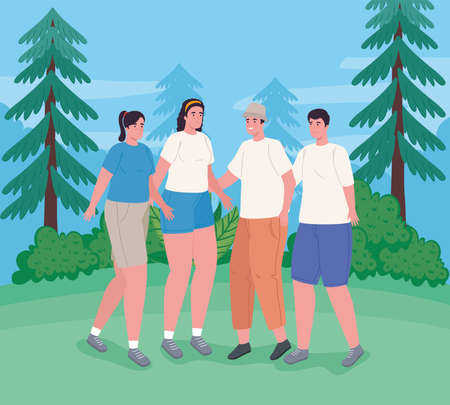 four persons in the campのイラスト素材