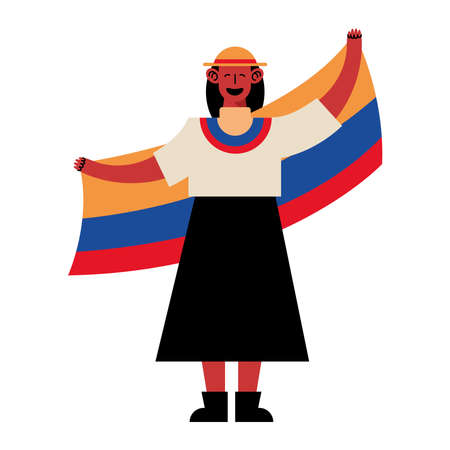 colombian woman with flagのイラスト素材
