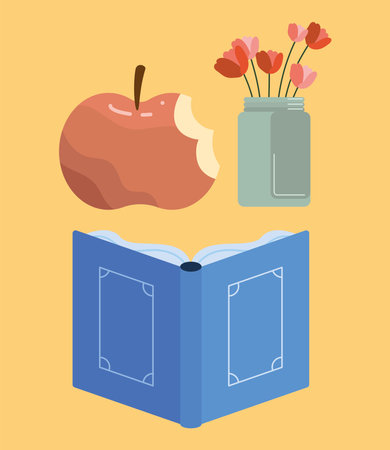 text book with appleのイラスト素材