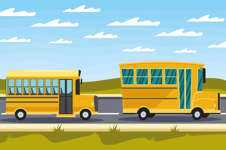 school buses in the roadのイラスト素材