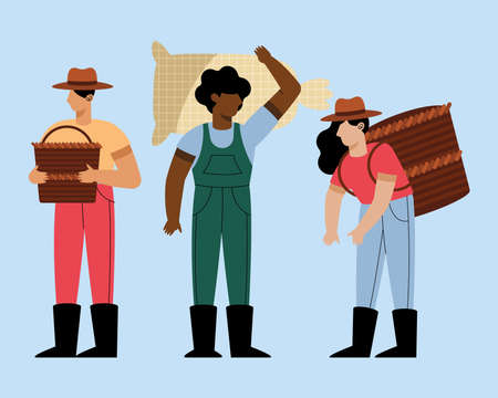 interracial farmers working charactersのイラスト素材